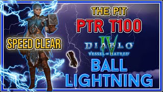 S6 PTR Ball Lightning Sorc Tier 100 Pit Speed Clear  Diablo 4 [upl. by Arodoet]