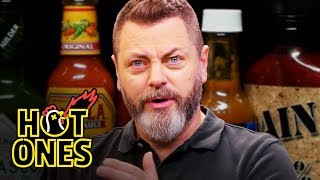 Nick Offerman Gets the Job Done While Eating Spicy Wings  Hot Ones [upl. by Codie]