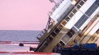 Costa Concordia Parbuckling  Complete TimeLapse  Zoomed View at Night Zeitraffer [upl. by Halbeib]