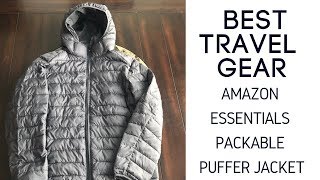 Best Travel Gear Amazon Essentials Packable Puffer Jacket Review [upl. by Rafaelle]