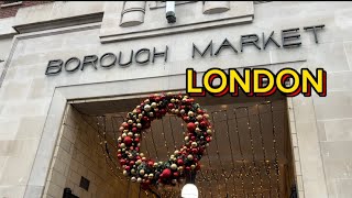 Christmas Eve 2023 people shopping At London borough market  Christmas lights at borough market [upl. by Euqnomod]