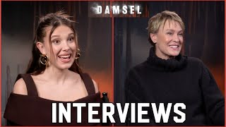 DAMSEL Interview Millie Bobby Brown amp Robin Wright Millie on TWILIGHT TVD NORMAL PEOPLE Netflix [upl. by Iad]