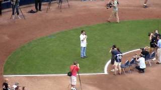 Anson Williams quotPotsie Weberquot singing the National Anthem at Brewers game [upl. by Zeitler501]