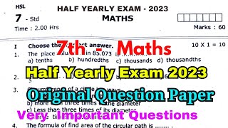 7th maths half yearly question paper 2023  7th maths half yearly question paper 2023 Original [upl. by Valencia505]