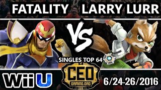 CEO 2016 Smash 4  TA  Fatality Captain Falcon Vs eLevate  Larry Lurr Fox  Smash Wii U [upl. by Concepcion13]