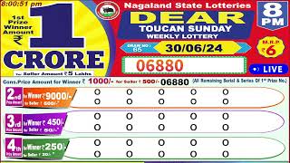 Dear Toucan Sunday Weekly Lottery 8PM 30062024 Dear Nagaland State Lotteries Live Draw Results [upl. by Eerbua]