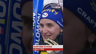 La grosse émotion de Julia Simon après son sacre sur la poursuite des Mondiaux de biathlon shorts [upl. by Kcirdahs520]