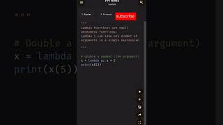 Lambda function in PythonPython for beginnerspython for absolute beginners shorts viralvideo [upl. by Selby]