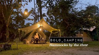 Solo Camping  Hammocks by the river [upl. by Nalla]