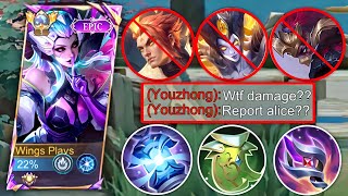 ENEMIES CAN’T REACT UNTILL YUZHONG FEEDER IN EXP LANE  ALICE BEST BUILD amp EMBLEM Must Try  MLBB [upl. by Euqinaj]