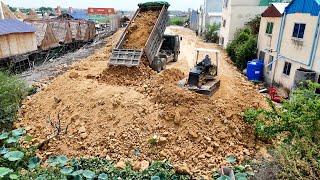 Amazing Land Reclamation Operation Mitsubishi BD2J Push Soil Mix Stone Leveling [upl. by Sylvia]