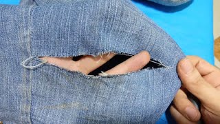 How to Repair a Tear in Jeans  Hand Sew a Repair in Clothing [upl. by Alhsa428]