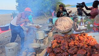 over 150 people on the beach  we fed them all  all day cooking  seaside cooking [upl. by Gnahk]