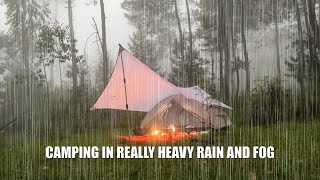 SOLO CAMPING in HEAVY RAIN with THUNDERSTORM  CAMPING in RAINSTORM and THICK FOG  ASMR [upl. by Gerdeen]