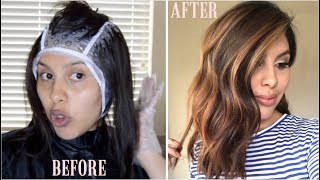 DIY HIGHLIGHTS USING CAP Revlon Frost amp Glow Highlighting Kit [upl. by Annahc129]