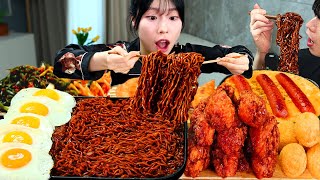 ASMR MUKBANG 직접 만든 불닭 짜장 버섯 양념치킨 소세지 먹방 amp 레시피 FRIED CHICKEN AND FIRE NOODLES EATING [upl. by Irra]