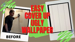 Cover Ugly Wallpaper with Beadboard and Melamine Wainscoting Part 1 [upl. by Alue]