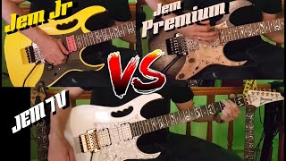 Ibanez JEM7V vs JEM JR vs JEM77WDP Premium 3 tiers of Jems [upl. by Ardisj]