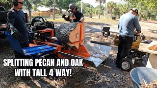 Splitting oak and pecan with the tall 4 way for the first time on 37D [upl. by Auhoj845]