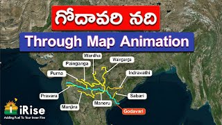 Godavari River through Map Animation  Indian River System  iRise Academy [upl. by Eenej]