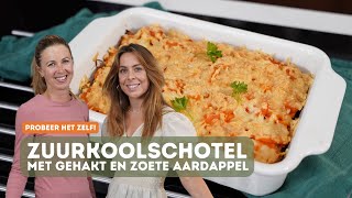 Zuurkoolschotel met gehakt en zoete aardappel [upl. by Alletniuq]