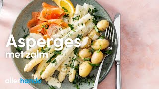 Witte asperges koken met zalm  Recept  Allerhande [upl. by Llertnom]