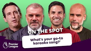 SKIP THAT ONEIM A TERRIBLE SINGER 🤣 On the Spot ft Arteta Guardiola Postecoglou Emery [upl. by Frederik]