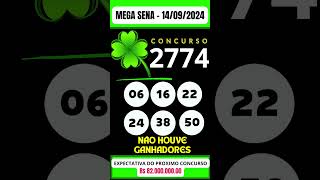 🍀 MEGA SENA de HOJE 140924 MEGASENA CONCURSO 2774 [upl. by Veron]