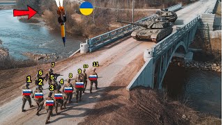 Ukrainian Drone Strikes Russian Soldiers and Tanks on Bridge  Shocking Battlefield Footage [upl. by Staal679]