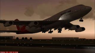 Boeing 747400 PMDG QANTAS take off crosswind with Ground Operation fs2004 HD [upl. by Enna68]