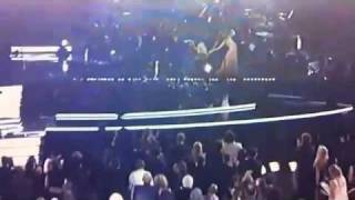 Christina Aguilera falls Off Stage at 2011 Grammys [upl. by Nameerf932]