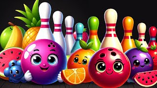 Funny Jumping Bowling Ball Kinetic Sand Adventure Smashing Fruits Shapes Learning Colors Alphabet🎳🍎🍌 [upl. by Enyrat]