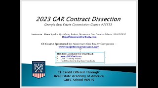 2023 Georgia Assoc of Realtors GAR Contract Dissection  CE Class [upl. by Eirual]