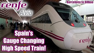 Spains GAUGE CHANGING High Speed Train Renfe Alvia S120 [upl. by Stuckey435]