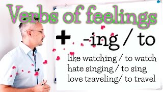 English Vocabulary Lesson on verbs of feelings Love dancing hate singing like watching movies [upl. by Ahsot672]