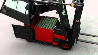 Linde E20E50 Series Electric Forklifts Changing the Battery [upl. by Anaeco]