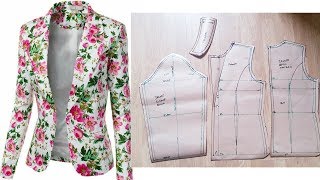 How to draft Womens Jacket Blazer  NotchedCollar Jacket  Pattern drafting [upl. by Trueman]