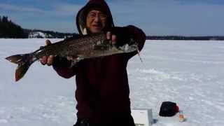 West Hawk Lake Ice fishing for Lake Trout [upl. by Charbonnier210]