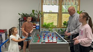 Cute Baby Girl Loves Her New Foosball Table Playing with Family foosball table game family fun [upl. by Ijnek]