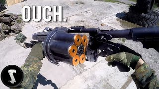 Possibly the Most Painful Airsoft Gun in Existence 40mm Grenade Launcher [upl. by Ahsiekat]