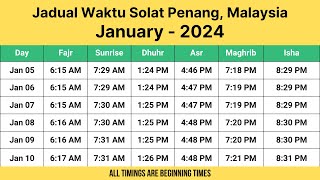 Penang Prayer Times January 2024  Jadual Waktu Solat Penang Malaysia [upl. by Adnomar]