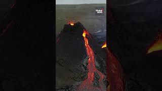 Iceland volcano Drone footage captures closeup of lava spewing from Litli Hrutur [upl. by Aiekam]