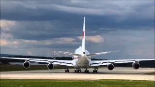 FullHD Bahrain Boeing 747SP landing and take off at GenevaGVALSGG [upl. by Abra]