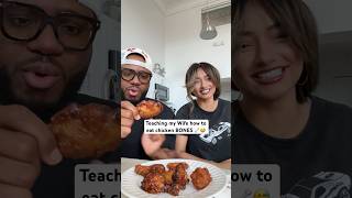 Teaching my Wife how to eat chicken BONES 🦴 food chickenwings lingandlamb [upl. by Iden]