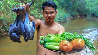 Cooking Yummy Black Chicken Soup Eating Delicious In Forest [upl. by Mandi570]