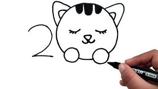 How To Draw A Cat For Kids  Cat Drawing From 200 Numbar [upl. by Cynde]