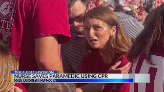 Nurse saves paramedic at Alabama game using CPR [upl. by Ahiel]