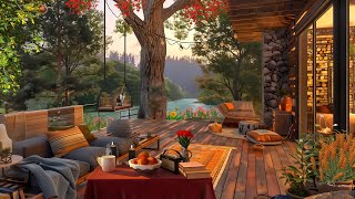 Relax in Cozy Balcony with Soothing Piano Jazz Music  Spring Lakeside Ambience for Good Mood [upl. by Notsruht892]