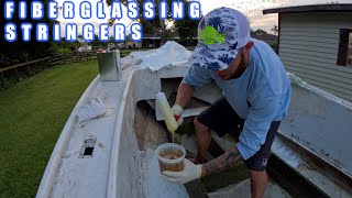 Mako Boats  171cc Restoration Project  Fiberglassing Stringers [upl. by Celle]