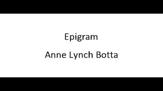 Epigram  Anne Lynch Botta [upl. by Olpe]